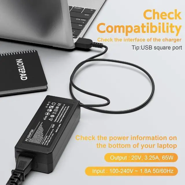 Alt view image 2 of 7 - 65W Laptop Charger for  Thinkpad T460 T470 T470S T431S T440 T440S T440P T450 T460S E531 E570 E560 L470 L460 X270 X250 X240 G40 G50 Yoga 2 11 11s 13 2 Pro 13 Power Supply Cord (Not USB C Tip)