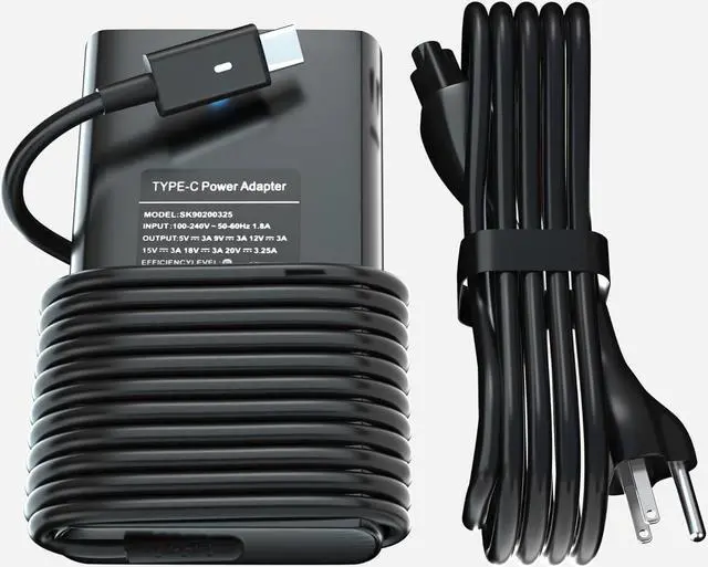 Main image of 65W 45W USB-C Laptop Charger for Dell Latitude 5420 7275 7370 7420 5520 7390 5290 7400 7410 7320 3410 5410 3520 XPS 13 9350 9360 9365 9370 9380 Dell XPS 13 Type C Laptop Charger with Power Cord