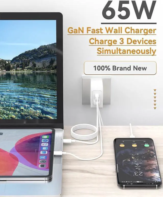 Alt view image 3 of 6 - USB C Charger 65W GaN Fast Charging, PPS 3-Port Fast Compact Foldable USB-C Wall Charger Compatible with MacBook Pro/Air, iPad Pro, Galaxy S23/S22, iPhone 15/14, Dell XPS, Laptop