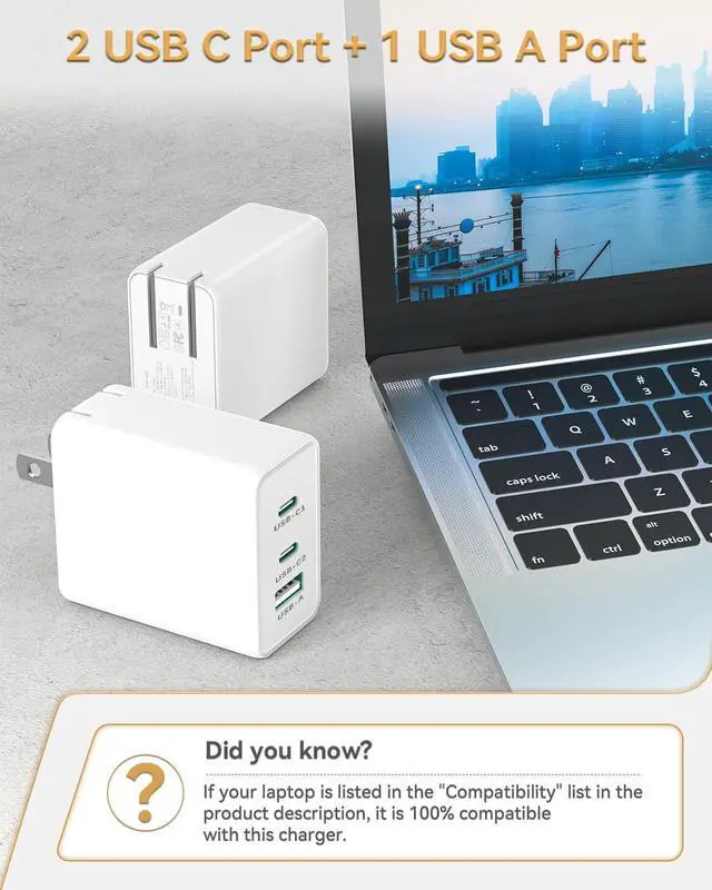 Alt view image 5 of 6 - USB C Charger 65W GaN Fast Charging, PPS 3-Port Fast Compact Foldable USB-C Wall Charger Compatible with MacBook Pro/Air, iPad Pro, Galaxy S23/S22, iPhone 15/14, Dell XPS, Laptop