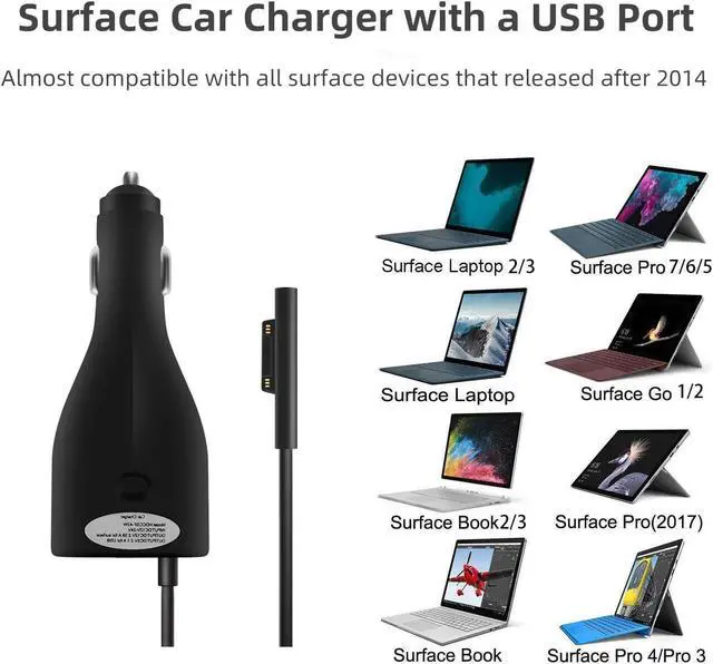 Alt view image 2 of 7 - Surface Car Charger with USB Charging Port, Total 42W 12V 2.58A Power Supply, Compatible for Microsoft Surface Pro7 + Plus Pro6 Pro5~3 Surface Go 1/2 Laptop 1/2/3 Surface Book