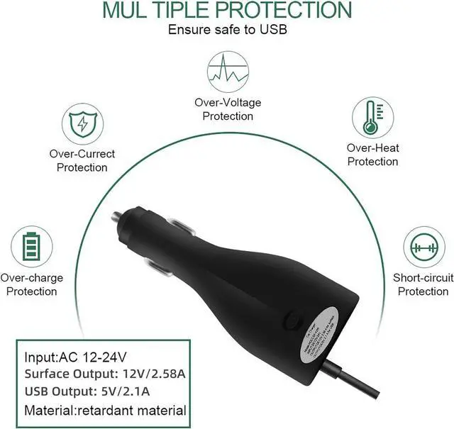 Alt view image 4 of 7 - Surface Car Charger with USB Charging Port, Total 42W 12V 2.58A Power Supply, Compatible for Microsoft Surface Pro7 + Plus Pro6 Pro5~3 Surface Go 1/2 Laptop 1/2/3 Surface Book