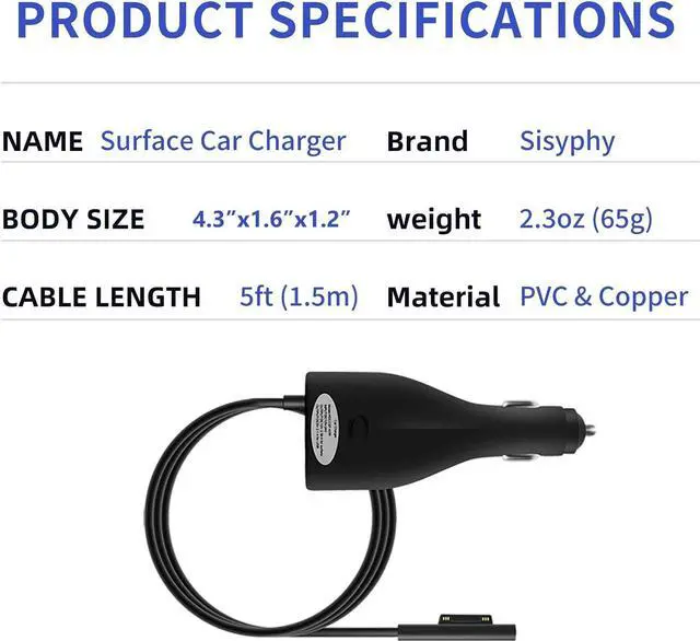 Alt view image 7 of 7 - Surface Car Charger with USB Charging Port, Total 42W 12V 2.58A Power Supply, Compatible for Microsoft Surface Pro7 + Plus Pro6 Pro5~3 Surface Go 1/2 Laptop 1/2/3 Surface Book
