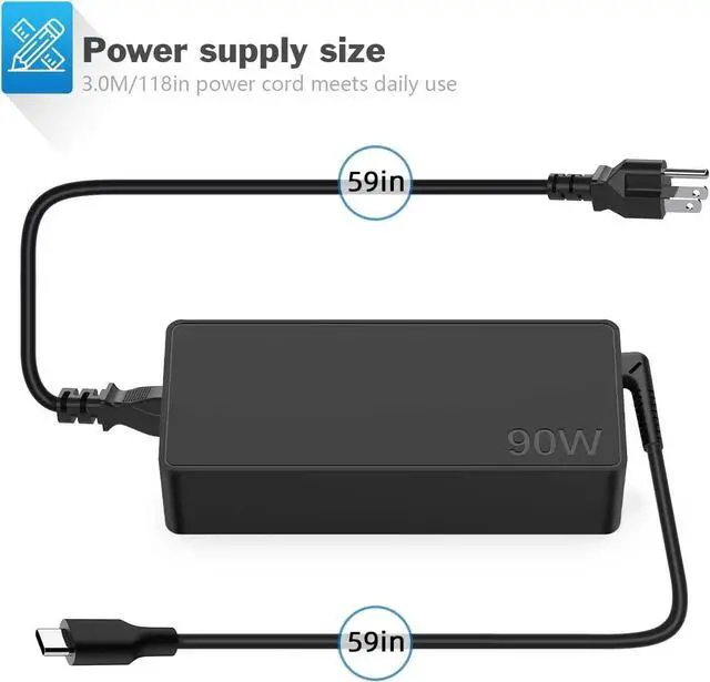 Alt view image 3 of 6 - 90W USB C Laptop Charger for Dell Lenovo Thinkpad/Yoga MacBook Pro/Air HP Spectre ASUS Chromebook Huawei Matebook Pro Xiaomi Air Type C Fast Charger