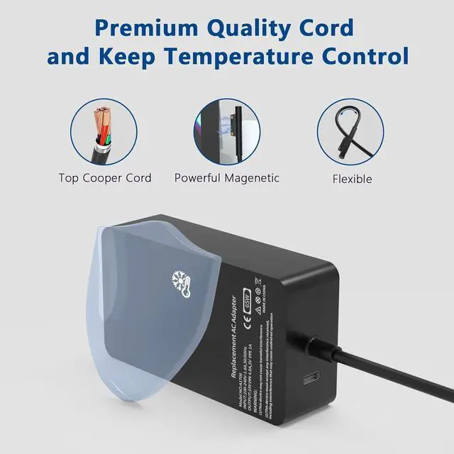 Alt view image 3 of 7 - Surface Pro Laptop Charger 65W Compatible with Microsoft Surface Charger, Surface Pro 10,9,8,7+,7,6,5,4,3,X, Windows Surface Laptop 6,5,4,3,2,1,Surface Book Go Tablet,Support 44W,36W,8FT Cord