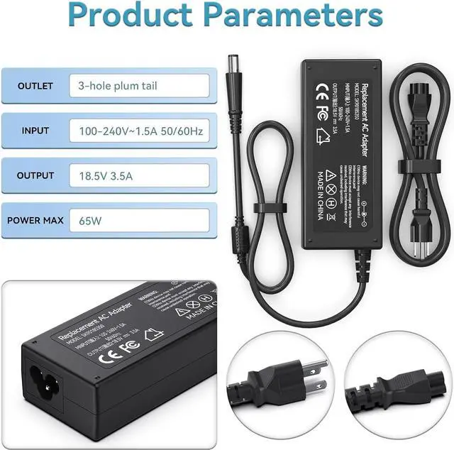 Alt view image 3 of 7 - 65W Laptop Charger for HP Elitebook Folio 9470m 9480m HP Pavilion DV7 DV6 DV5 G6 G7 DM4 G62 G72 EliteBook Revolve 810 G1 G2 820 G1 Power Supply Cord