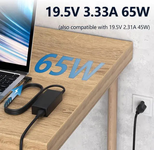 Alt view image 6 of 7 - 65W AC Power Charger, Compatible with HP Probook and Pavilion Laptops, Fast Charging, 19.5V 3.33A, 4.5*3.0mm Blue Connector, Charging Adapter Cord
