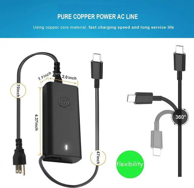 Alt view image 4 of 6 - 65W USB C Laptop Charger for Dell Laptop Charger,for Dell Chromebook 3100 3300 3380 charger Latitude 5540 5440 5420 5520 5320 7410 7310 2-in-1 Laptop Charger Type C