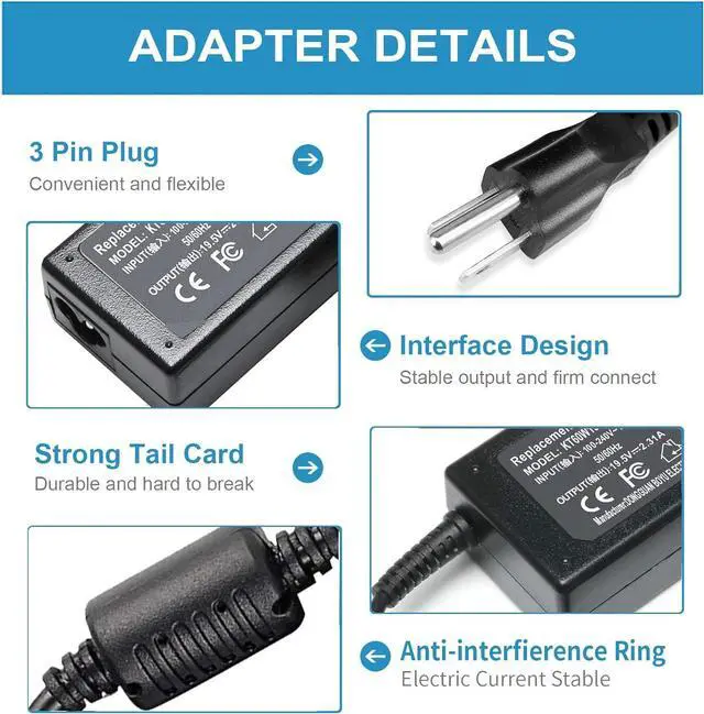 Alt view image 3 of 7 - 45W 19.5V 2.31A Charger Compatible for HP 14 Laptop 14-dq0040nr, Pavilion, Stream, Envy, ProBook, EliteBook, Spectre, Notebook Computer AC Adapter Power Cord (4.5 x 3.0mm Smart Blue Tip)
