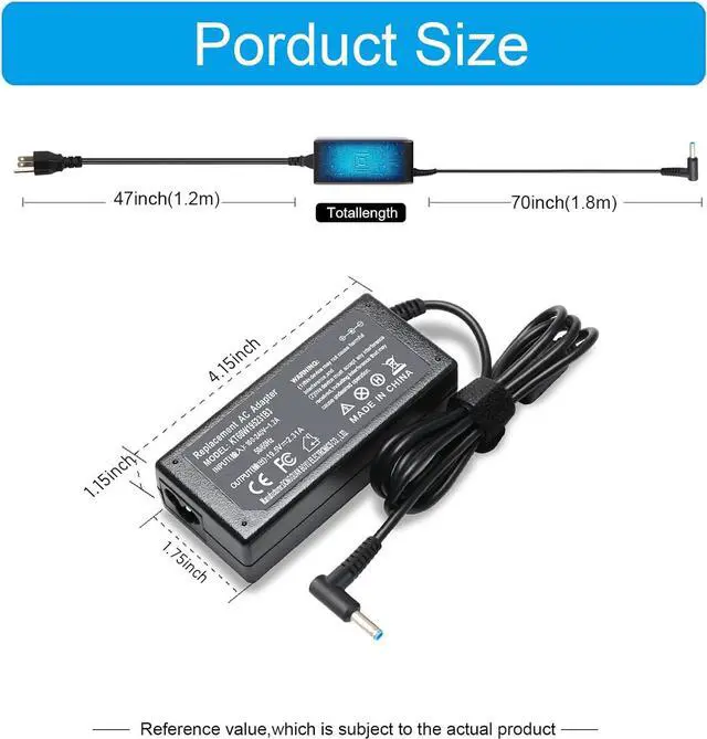 Alt view image 5 of 7 - 45W 19.5V 2.31A Charger Compatible for HP 14 Laptop 14-dq0040nr, Pavilion, Stream, Envy, ProBook, EliteBook, Spectre, Notebook Computer AC Adapter Power Cord (4.5 x 3.0mm Smart Blue Tip)