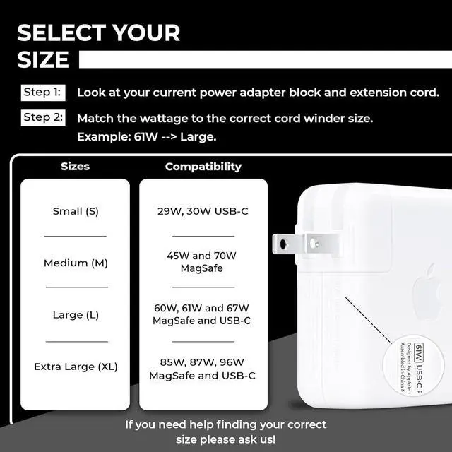 Alt view image 2 of 7 - HumanCentric Cord Winder for Macbook Charger Organizer, Cable Reel for Macbook Chargers, Travel Mac Charging Case for USB-C 29W and 30W, Apple Macbook Pro + Air Power Cord Storage Protector, Small