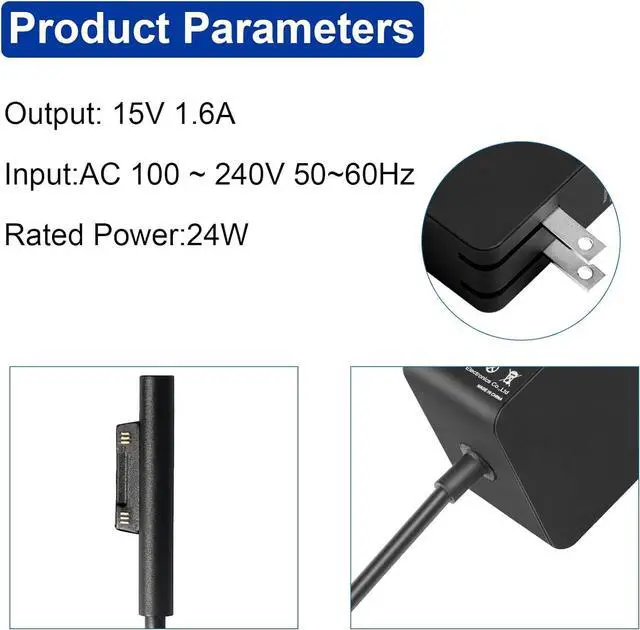 Alt view image 5 of 7 - Surface 24W 15V 1.6A Go Charger, Power Supply Adapter Compatible with Microsoft Surface Go/Go 2/Go 3/Surface Pro 4 Core m3/Surface Pro 3 Core m3 AC Power Adapter