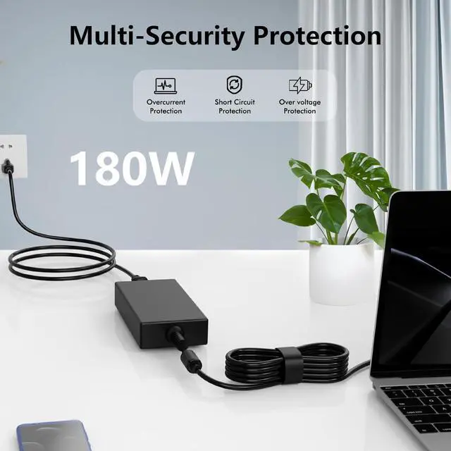 Alt view image 5 of 7 - AC Adapter Fit for Dell 15 17 G5 (5587/5590) G3 (3579/3379/3590) G7 (7588/7590/7790) Alienware M13 M15 M17 M14x M15x M17x Area-51m DA180PM111 Laptop AC Charger