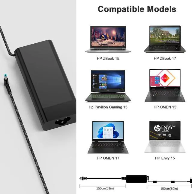 Alt view image 6 of 7 - 200W 19.5V 10.3A Laptop Charger for HP Omen Pavilion Gaming 15 16 17 15t 17t,ZBook Fury Create Studio 15 17 G3 G4 G5 G6 G7 G8 G9,L00818-850 TPN-DA10 L00895-003 AC Adapter Power Supply Cord