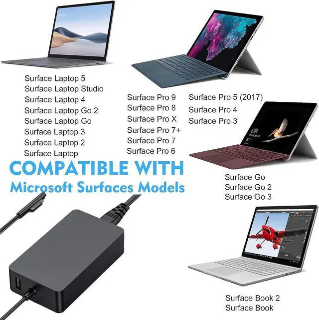 Alt view image 2 of 7 - Surface Laptop Charger 65W 44W 36W 24W Surface Pro Charger Compatible with Microsoft Surface Pro 3/4/5/6/7/8/9/X Surface Laptop 1/2/3/4 Surface Go 1/2/3 Surface Book 1/2/3 Power Supply Adapter