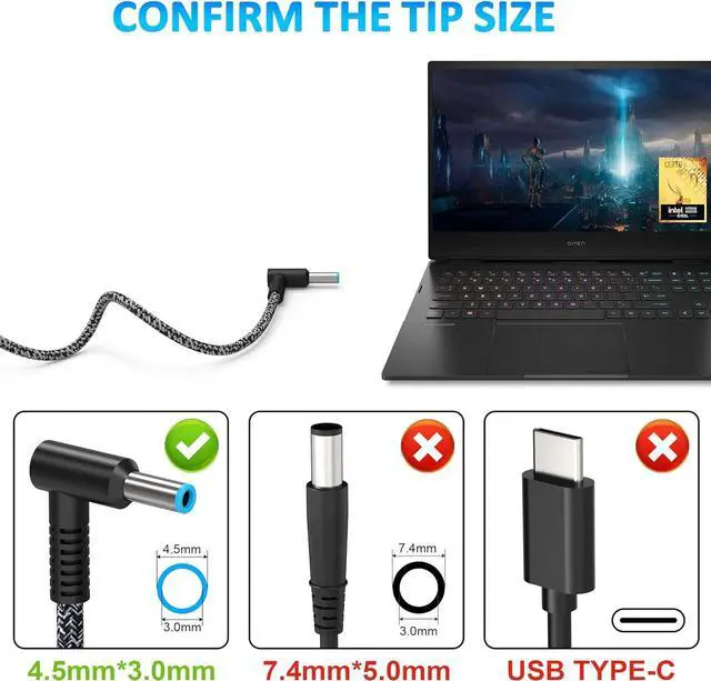 Alt view image 2 of 7 - 200W Laptop Charger for HP Original Omen Pavilion Gaming 15 16 17 Victus 15 16 ZBook 15 17 Fury Create Studio Envy 15 2020,TPN-DA10 L00818-850 L00895-003 Gaming Laptop Power Adapter Supply AC Adapter