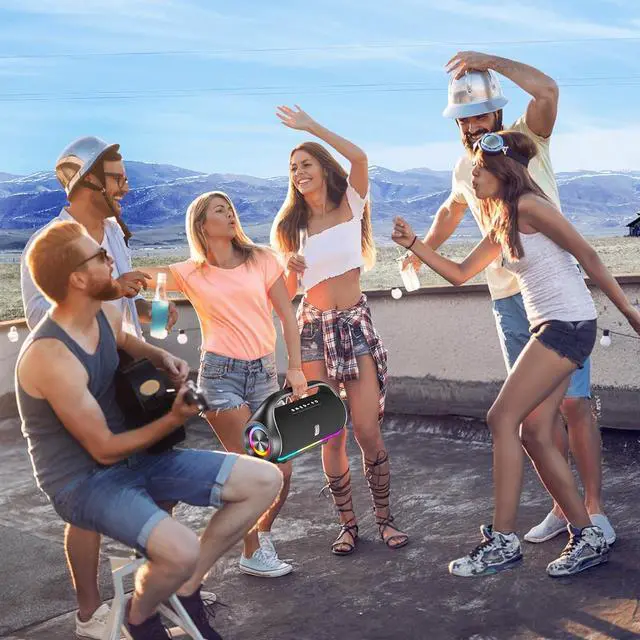 Alt view image 7 of 7 - Portable Bluetooth Speaker Wireless: IPX5 Waterproof Speaker Boom Music Box with Disco Light for Indoor Outdoor Parties, Powerful Bass Stereo Sound Loud Speaker Support USB/TF Card/AUX/FM/TWS