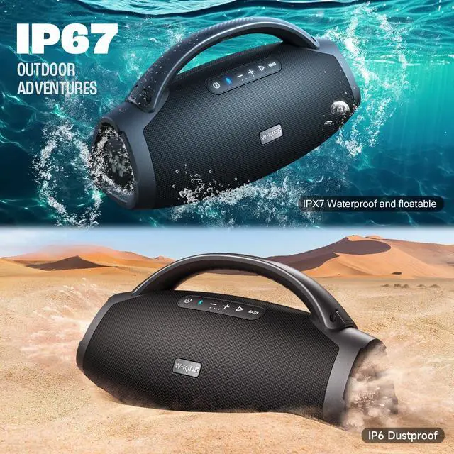 Alt view image 4 of 7 - W-KING 300W Peak 200W RMS Portable Bluetooth Speakers, Massive Bass Party Boombox IPX7 Waterproof Bluetooth Speaker Large, Loud Outdoor Wireless Speaker/V5.3/EQ APP/Fast Charge/Stereo Pair/Guitar in