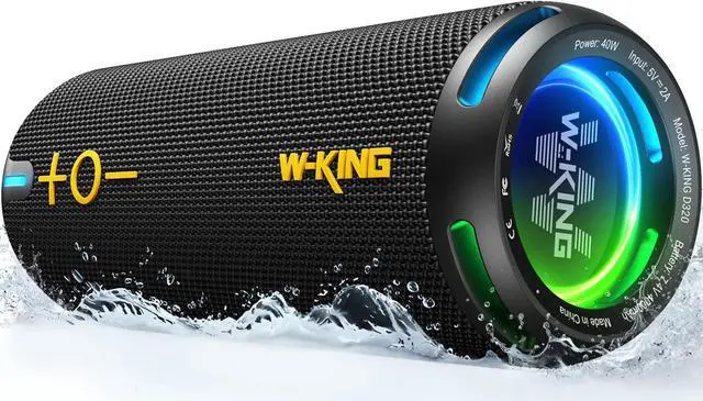 Main image of W-KING Bluetooth Speaker, IPX7 Waterproof Portable Speaker Bluetooth Wireless Loud with Dual Voice Coil, Customized EQ APP/Deep Bass, 40W 360° Sound Outdoor Shower Speaker, Party Lights/V5.3/TF/AUX
