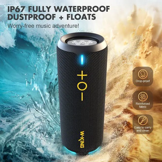 Alt view image 3 of 7 - W-KING Bluetooth Speaker, IPX7 Waterproof Portable Speaker Bluetooth Wireless Loud with Dual Voice Coil, Customized EQ APP/Deep Bass, 40W 360° Sound Outdoor Shower Speaker, Party Lights/V5.3/TF/AUX