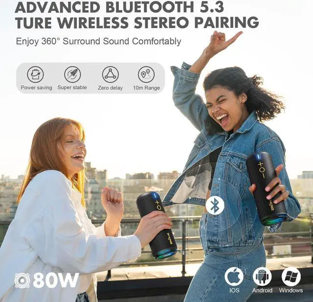 Alt view image 5 of 7 - W-KING Bluetooth Speaker, IPX7 Waterproof Portable Speaker Bluetooth Wireless Loud with Dual Voice Coil, Customized EQ APP/Deep Bass, 40W 360° Sound Outdoor Shower Speaker, Party Lights/V5.3/TF/AUX