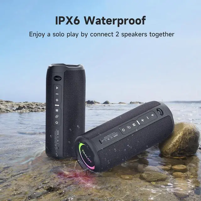 Alt view image 4 of 6 - ZEALOT Portable Bluetooth Speaker, Speakers Bluetooth Wireless, Outdoor Speaker Waterproof, IPX6, 40W Loud Stereo Sound Deep Bass, Long Playtime,USB/TF/AUX, Speaker for Phone, Beach, Hiking-Black