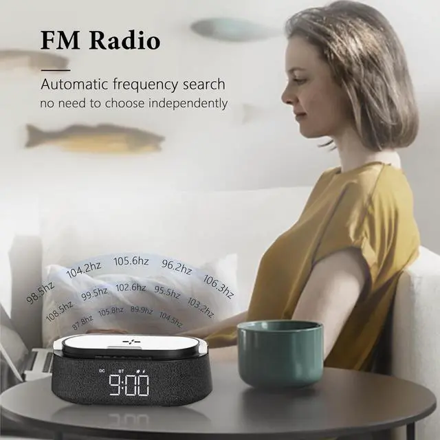 Alt view image 2 of 7 - Bluetooth Speaker with Wireless Charger, FM Radio, Adjustable LED Night Light, Dual Wireless Speakers, Suitable for Decoration, Bedroom, Home, Office, Gift