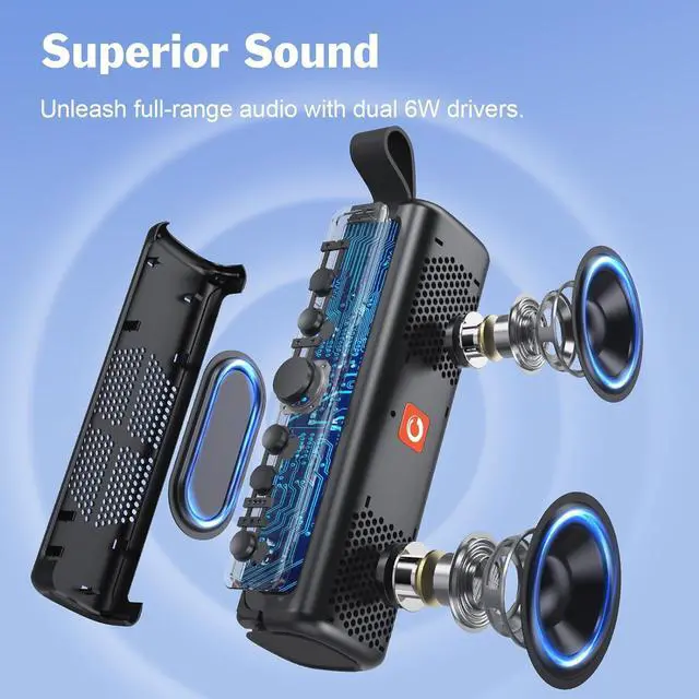 Alt view image 2 of 7 - DOSS E-Go II Bluetooth Speaker with 12W Superior Sound, Loud Bass, IPX6 Waterproof, Built-in Mic, 12H Playtime, for Pool, Beach, Outdoor, and Travel