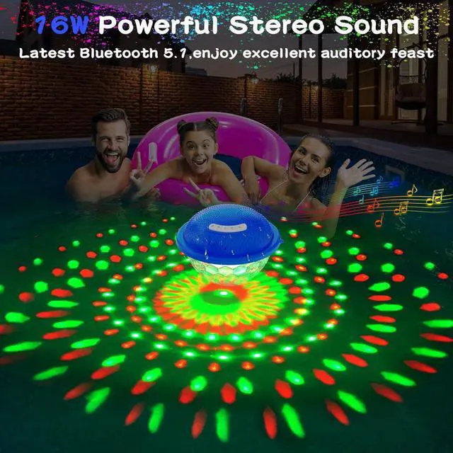 Alt view image 4 of 7 - KingSom Bluetooth Pool Speaker,Floating Pools Speaker with Colorful Lights,Hot Tub Speakers IP68 Waterproof Poo l Speakers,16W Loud Stereo Sound Bluetooth Speake r,TWS Pairing Floating Speake r-Blue