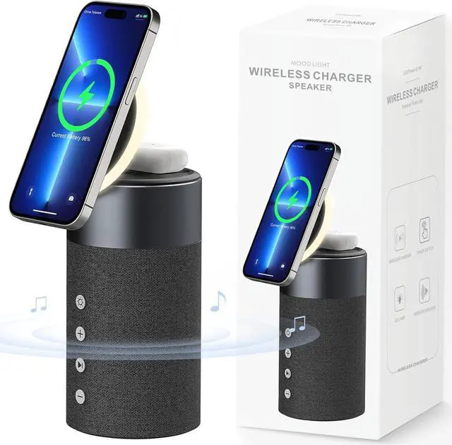 Main image of Bluetooth Speaker, Magnetic Wireless Charger, Bluetooth Speakers with Night Light, 2 in 1 Wireless Charging Station for iPhone 16/15/14/13/12 Series, AirPods Pro/3/2Gift Ideal