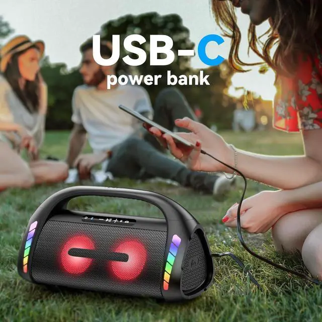 Alt view image 3 of 7 - LFS Bluetooth Speaker,100W Loud Speakers Bluetooth Wireless with Deep Bass, Portable Bluetooth Speakers Wireless with Power Bank, LED Lights,Waterproof, 30hours Playtime for Outdoor Home