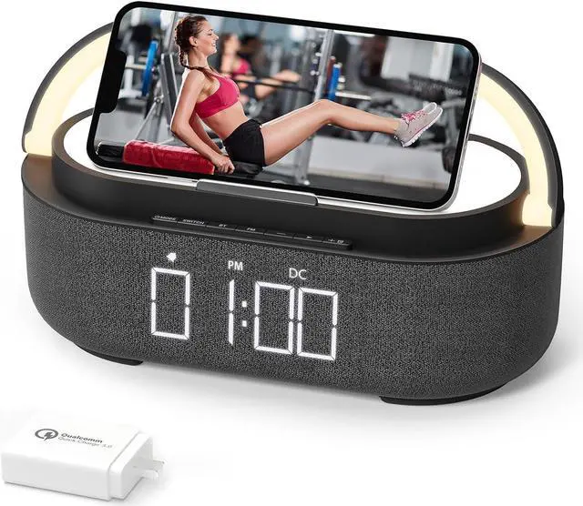 Main image of 2024 NewestAlarm Clock Radio with Bluetooth Speaker, Stereo Sound Dual Wireless Speakers with Wireless Charger, 2500mAh Battery Dimmable Clock Radio for Home Decoration, Bedroom, Office, Gift