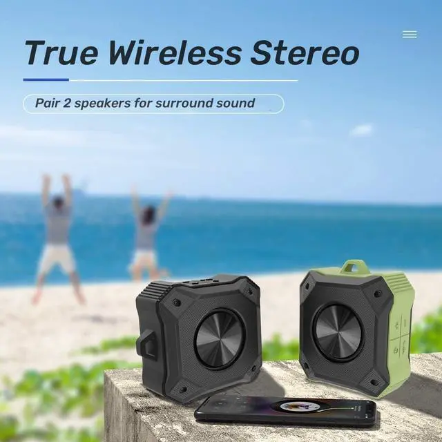 Alt view image 7 of 7 - Portable Small Waterproof Bluetooth Speaker IPX7,Wireless Shower Speaker,TWS Stereo Pairing Loud Sound,5W,12 Hours Playtime,AUX,TF,Built-in Mic,Clip Speaker Outdoor Travel Beach Hiking Bike