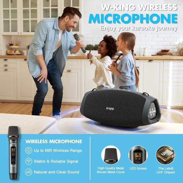 Alt view image 3 of 7 - W-KING Portable Loud Bluetooth Speakers with Wireless Microphone, (120W PEAK)70W Outdoor Speaker Bluetooth Wireless Waterproof, Triple Passive Radiators-Deep Bass/Hi-fi/DSP/Power Bank/TF/AUX/EQ/Opener