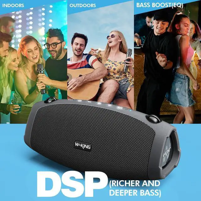 Alt view image 5 of 7 - W-KING Portable Loud Bluetooth Speakers with Wireless Microphone, (120W PEAK)70W Outdoor Speaker Bluetooth Wireless Waterproof, Triple Passive Radiators-Deep Bass/Hi-fi/DSP/Power Bank/TF/AUX/EQ/Opener