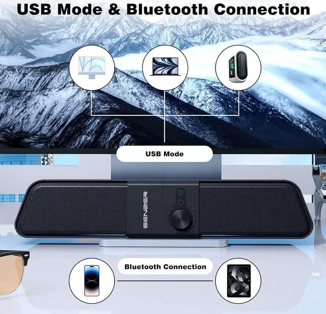 Alt view image 5 of 7 - CS20 Computer Speakers - Pc Speakers with Stereo Sound, Flowing LED & Volume Knob - Gaming SoundBar for Laptop Desktop Monitor(USB-Powered & Bluetooth)