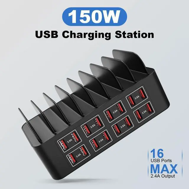 Alt view image 2 of 7 - Charging Station for Multiple Devices 150W/35A 16 Port USB Charging Station Multi Device Fast Charger Organizer Compatible with iPad Tablet Kindle Cell Phone and Other Electronic