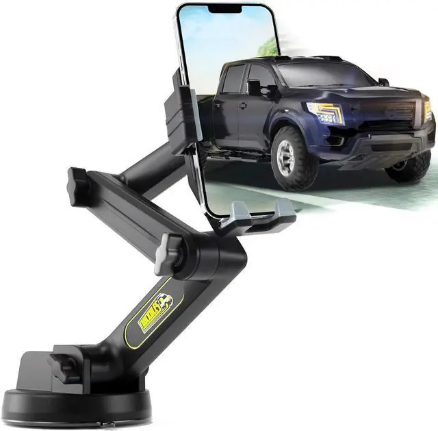 Main image of Truck Phone Holder Mount Heavy Duty Cell Phone Holder for Truck Dashboard Windshield 16.9 inch Long Arm, Super Suction Cup & Stable, Compatible with iPhone & Samsung, Gray, Pickup Truck