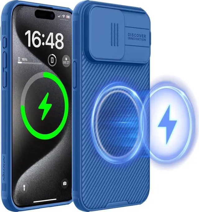 Main image of Nillkin for iPhone 15 Pro Max Case Magsafe, [Sliding Camera Cover] [Drop Protection] [Thin Slim Fit] Protective Lightweight Cover Shockproof Magnetic Phone Case for iPhone 15 Pro Max 6.7 inch, Blue