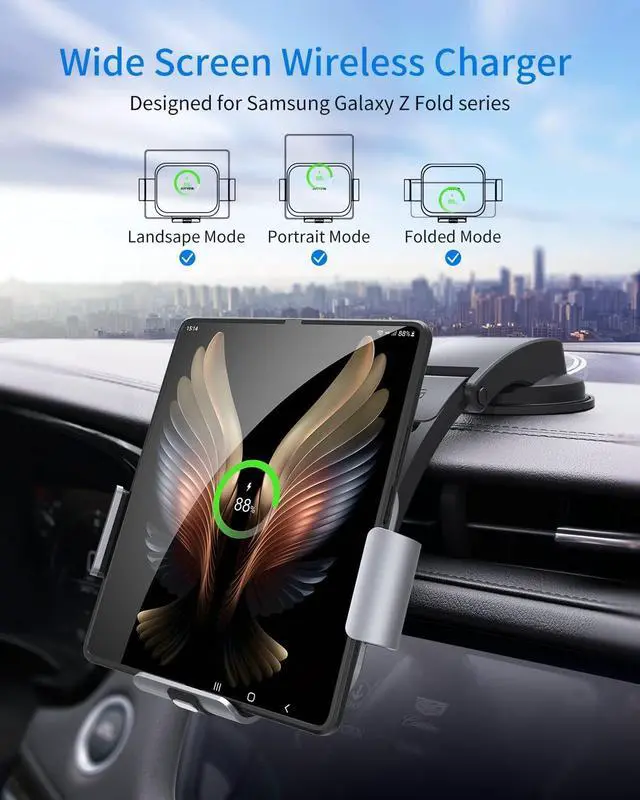 Alt view image 2 of 7 - Dual Coil Wireless Car Charger for Galaxy Z Fold 6/5/mate xt,Fast ChargingCar Phone Mount for Galaxy Z Fold 4/3,Smartphone Holder Air Vent Dashboard for iPhone16 Max (Not Fit Pixel Fold)