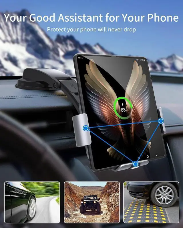 Alt view image 4 of 7 - Dual Coil Wireless Car Charger for Galaxy Z Fold 6/5/mate xt,Fast ChargingCar Phone Mount for Galaxy Z Fold 4/3,Smartphone Holder Air Vent Dashboard for iPhone16 Max (Not Fit Pixel Fold)