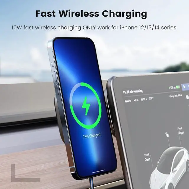 Alt view image 2 of 7 - Fast Charging Wireless Car Charger Mount, Magnetic Foldable Car Phone Holder for Tesla Model 3/Y Designed for MagSafe Compatible with iPhone 12/13/14 Series