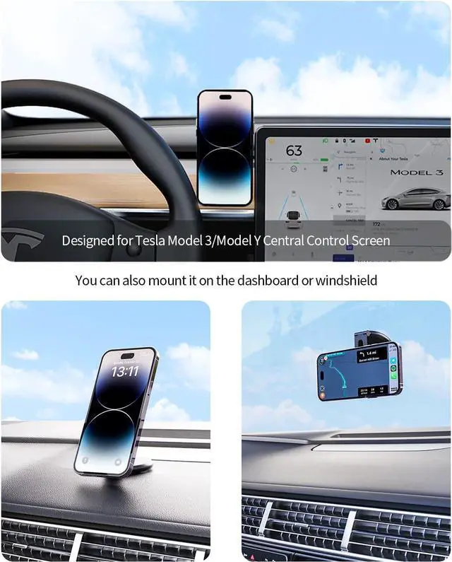 Alt view image 4 of 7 - Fast Charging Wireless Car Charger Mount, Magnetic Foldable Car Phone Holder for Tesla Model 3/Y Designed for MagSafe Compatible with iPhone 12/13/14 Series