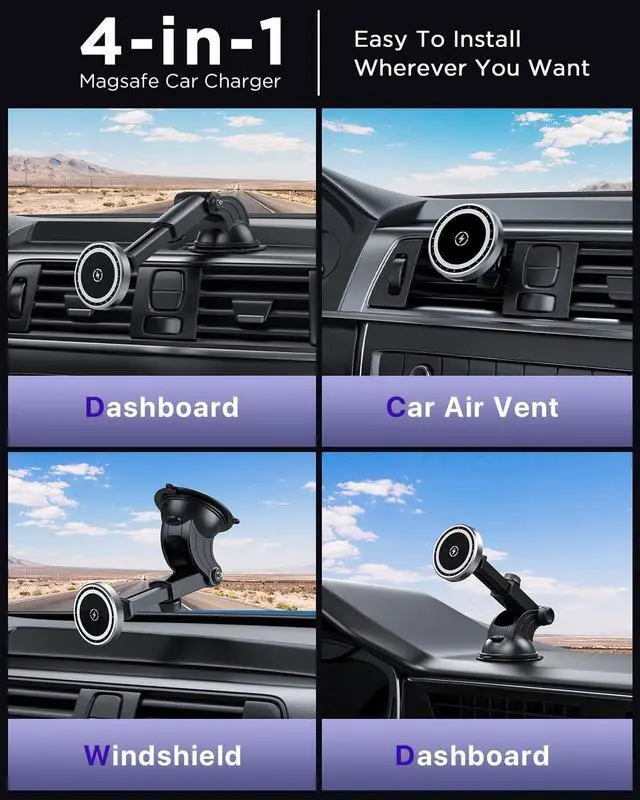 Alt view image 4 of 7 - for MagSafe Car Mount Charger, 15W Fast Charging Magnetic Wireless Car Charger Air Vent Dash Windshield Car Phone Holder Mount for iPhone 15/14/13/12 Series and MagSafe/Magnetic Cases