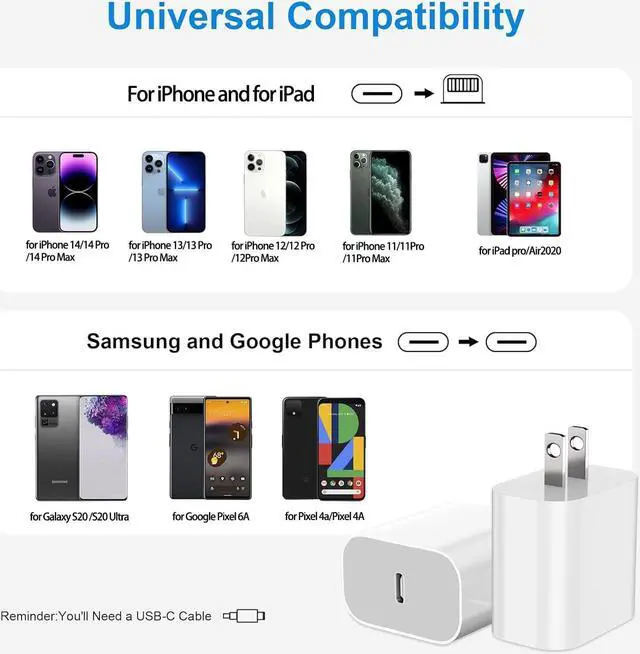 Alt view image 7 of 7 - 2Pack for iPhone 15 Charger Block MFI Certified Fast USB C Cube Wall Charging Power Adapter Plug for Apple,for iPhone15/15 Pro/15 Plus/15 Pro Max/14/13/12/11,for iPad Pro/Air/Mini USB-C Charge Brick