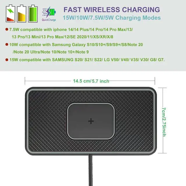 Alt view image 4 of 6 - Wireless Charger, 15W Wireless Car Charger Charging pad Fast Wireless Phone Charger Cell Phone Wireless Charger pad Android Non Slip Wireless Charging mat galaxy21/20S9S10S8Note10 (C1P)