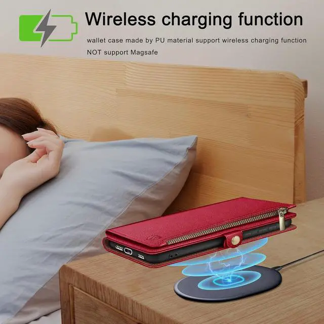 Alt view image 4 of 7 - compatible with iPhone 14 Pro Max 6.7 Wallet case with Zipper Credit Card HolderRFID Blocking Flip Folio Book PU Leather Phone case Shockproof Cover Men Women for  14 Pro Max case Red