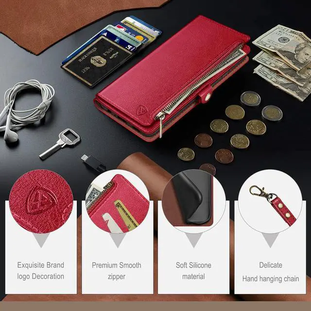 Alt view image 7 of 7 - compatible with iPhone 14 Pro Max 6.7 Wallet case with Zipper Credit Card HolderRFID Blocking Flip Folio Book PU Leather Phone case Shockproof Cover Men Women for  14 Pro Max case Red