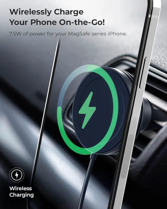 Alt view image 2 of 6 - iOttie Velox Mini MagSafe Compatible Air Vent Car Mount in Midnight Blue with Wireless Charging. Compatible with MagSafe iPhones Including iPhone 12/13/14/15/16 Series (Car Charger Not Included)