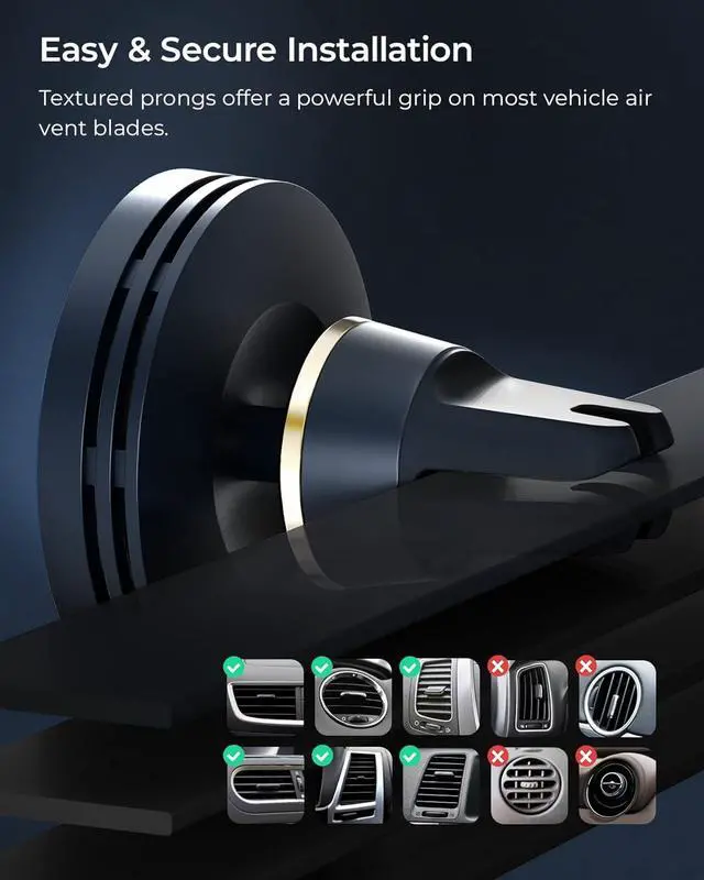 Alt view image 3 of 6 - iOttie Velox Mini MagSafe Compatible Air Vent Car Mount in Midnight Blue with Wireless Charging. Compatible with MagSafe iPhones Including iPhone 12/13/14/15/16 Series (Car Charger Not Included)